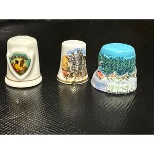 Vintage Souvenir Be;; Thimble Lot 9pc Hawaii Alaska  Vegas Pike's Peak Porcelai
